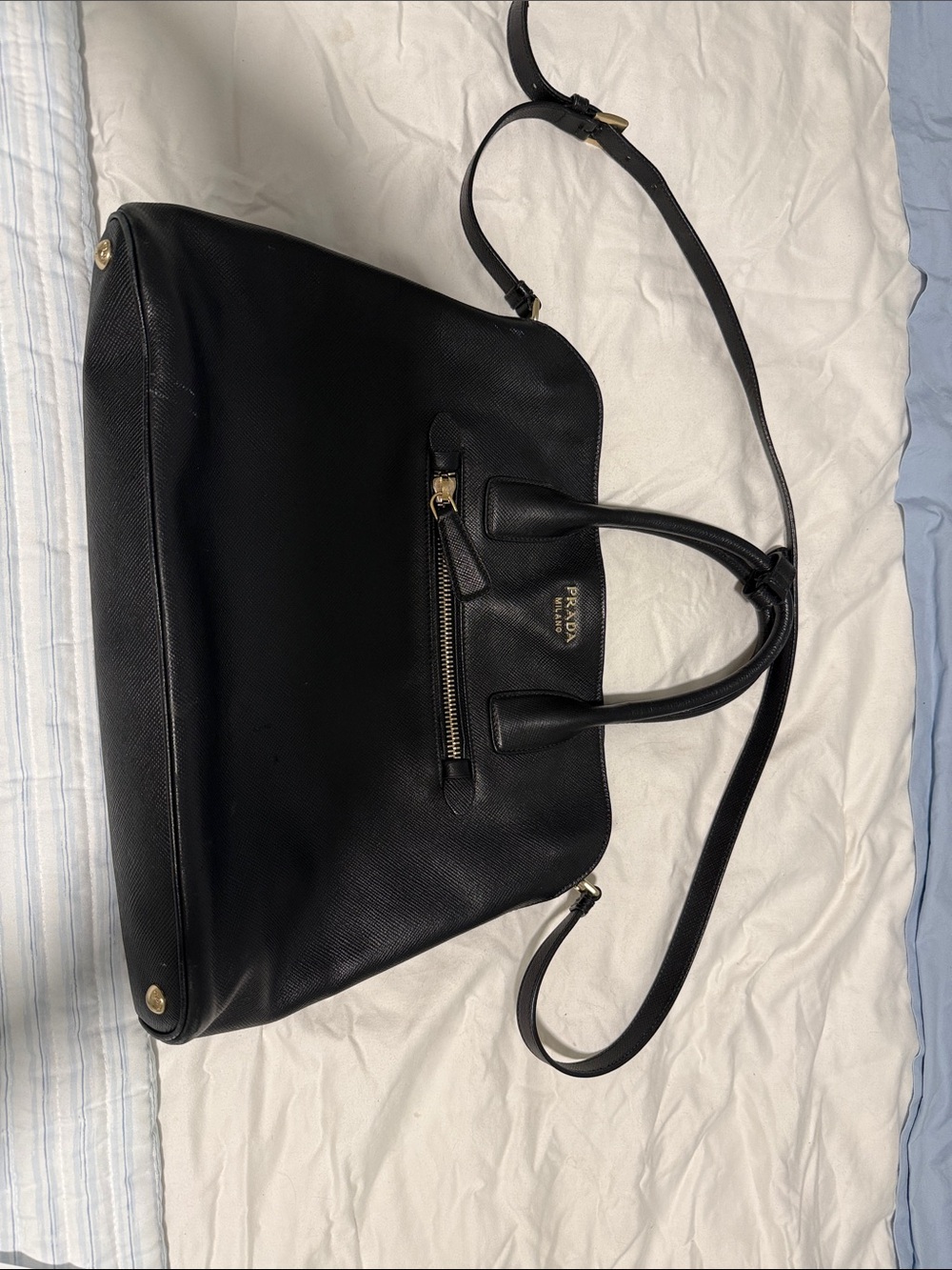 Prada Black Saffiano Leather Tote with Crossbody Strap